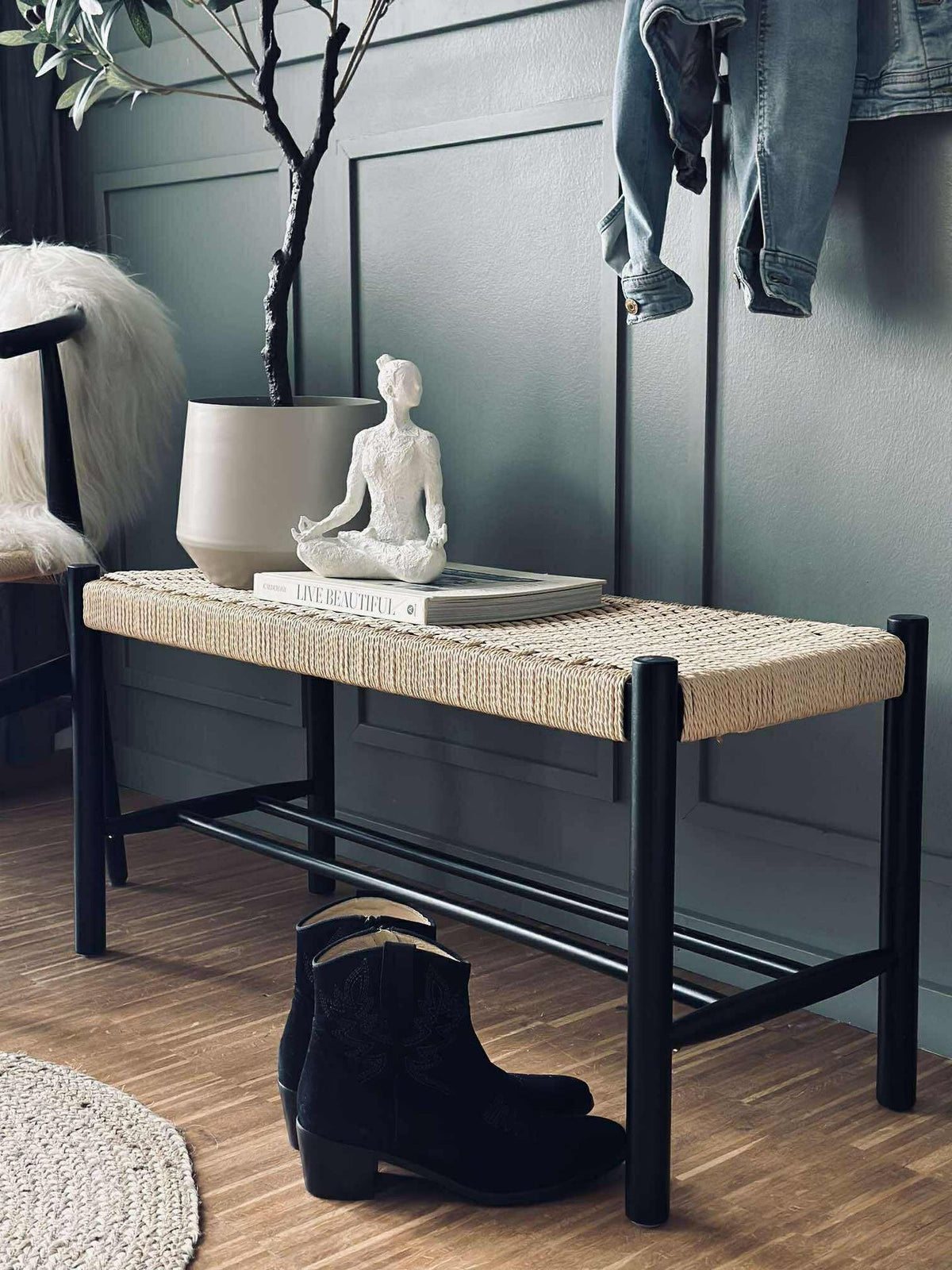 Banc hêtre noir / naturel - 90 cm