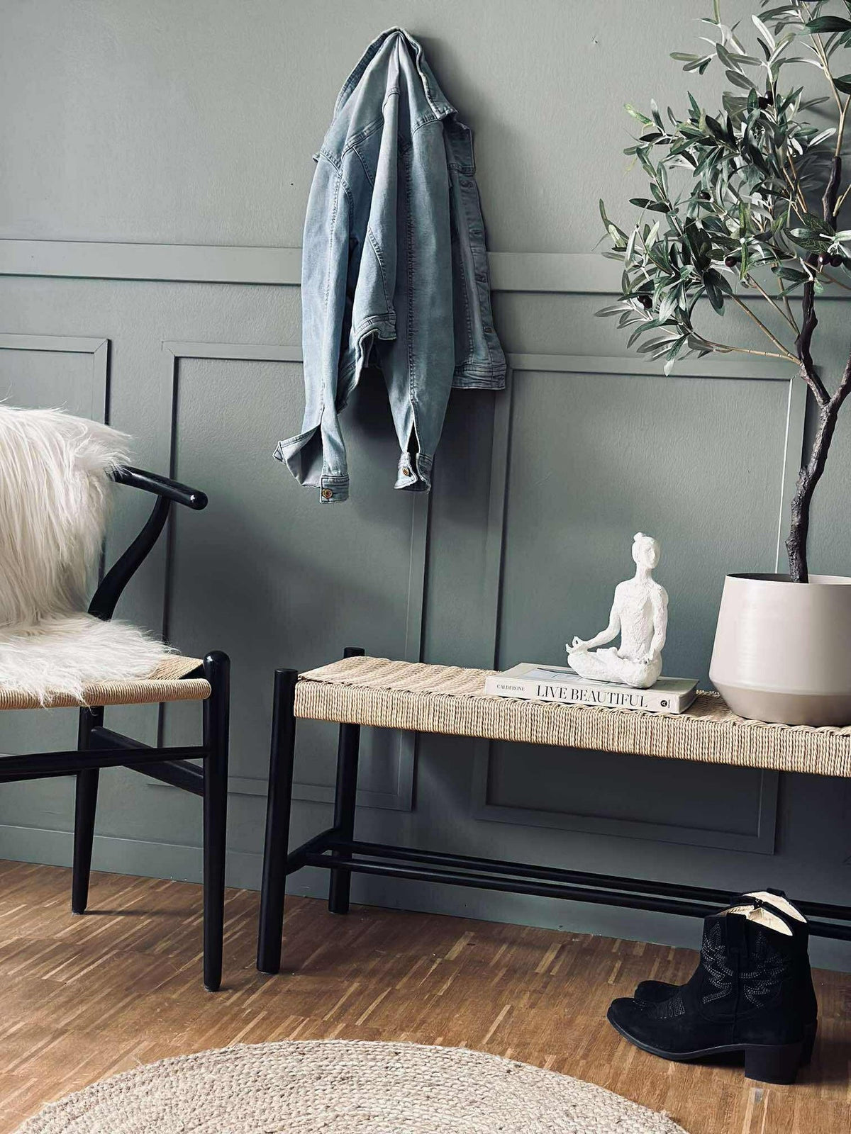 Banc hêtre Noir / naturel - 120 cm