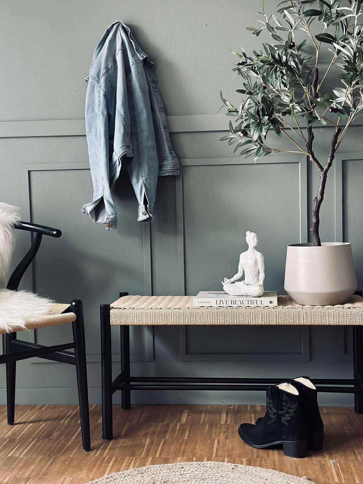 Banc hêtre Noir / naturel - 120 cm