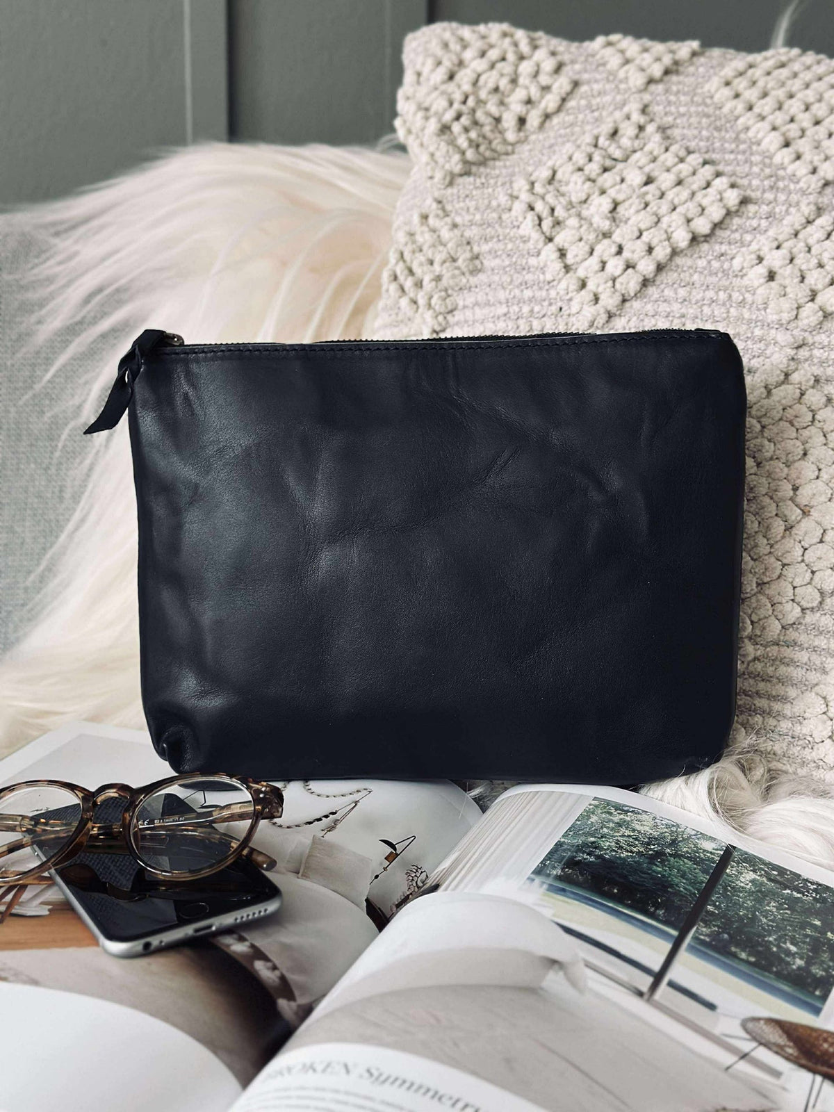 Trousse de maquillage / Pochette  - Cuir noir