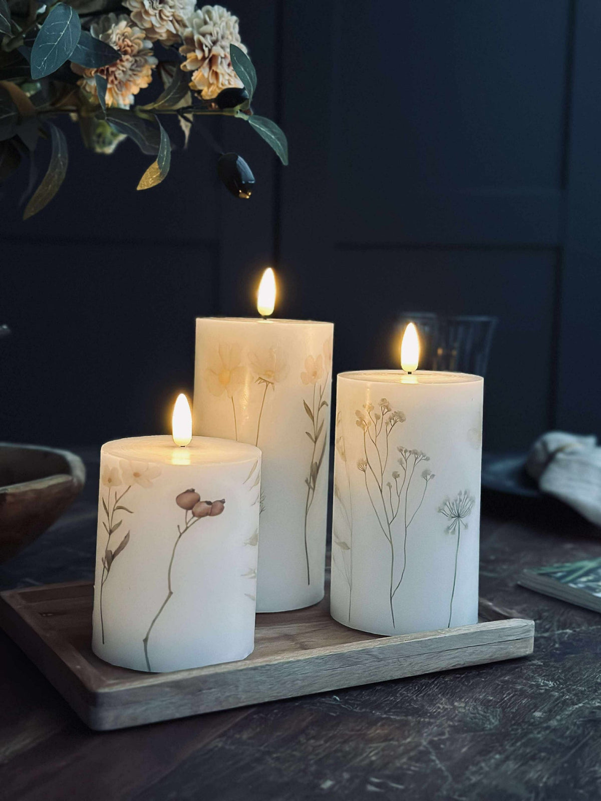 Bougies LED bloc FLOWER – Lot de 3 avec télécommande