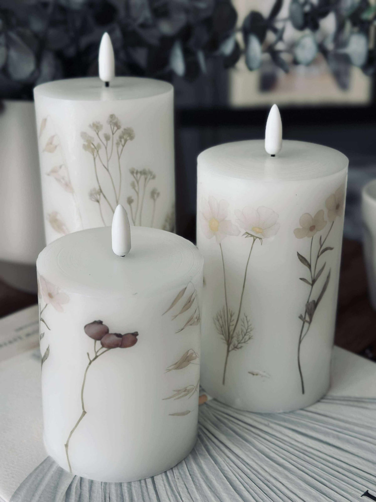 Bougies LED bloc FLOWER – Lot de 3 avec télécommande