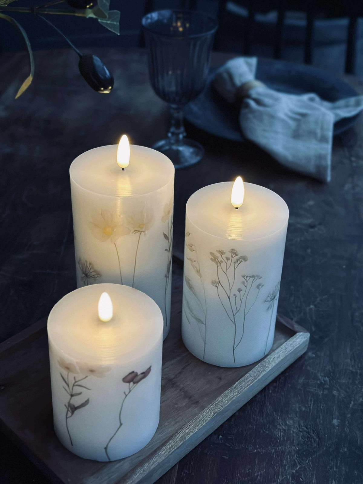 Bougies LED bloc FLOWER – Lot de 3 avec télécommande