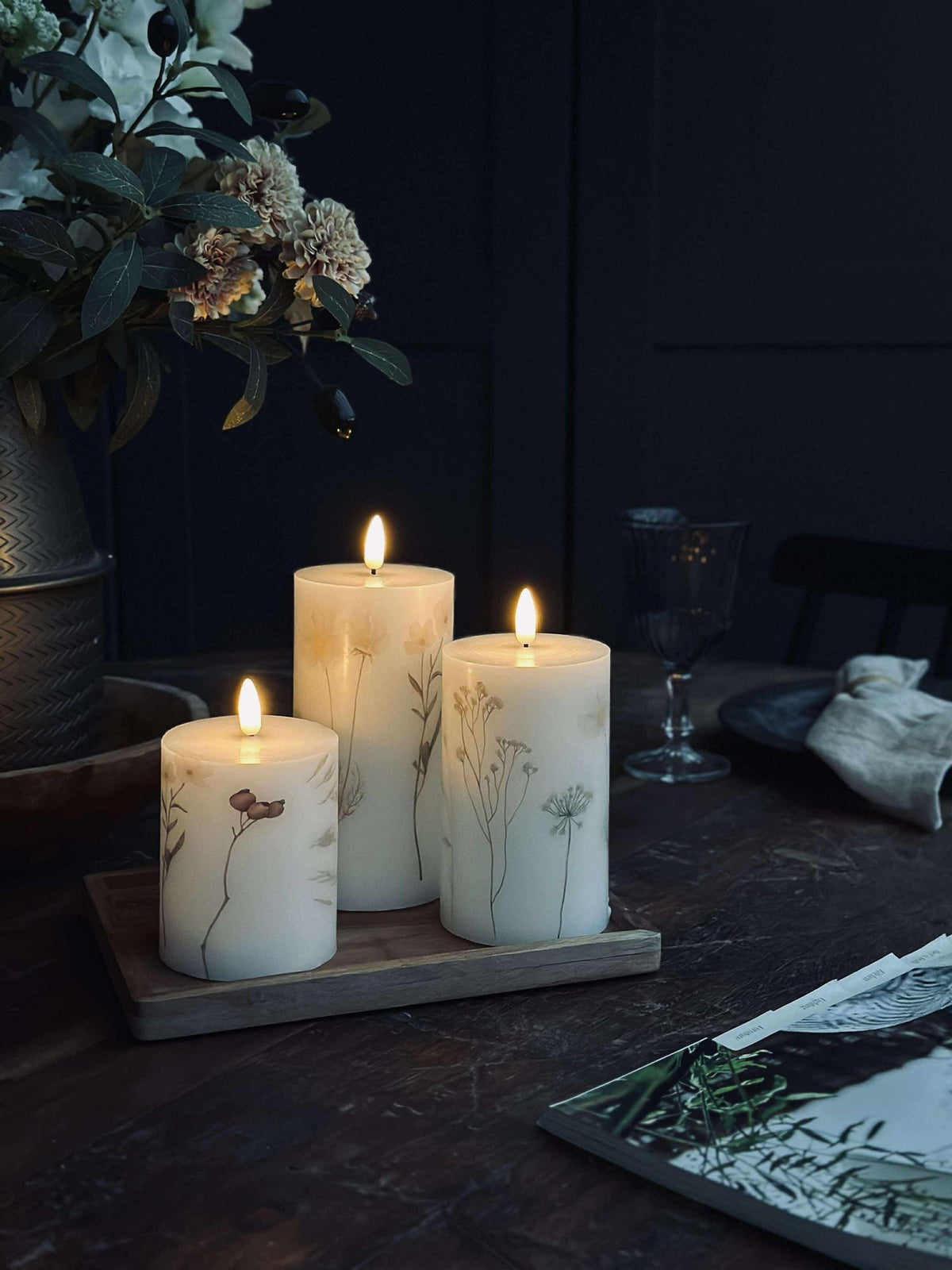 Bougies LED bloc FLOWER – Lot de 3 avec télécommande