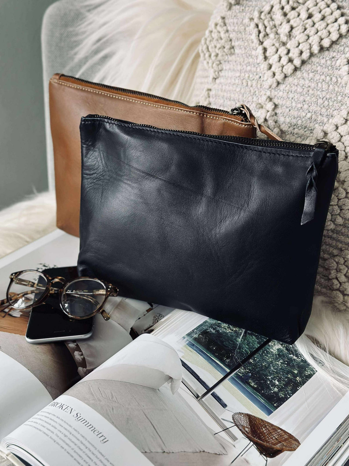 Trousse de maquillage / Pochette  - Cuir noir