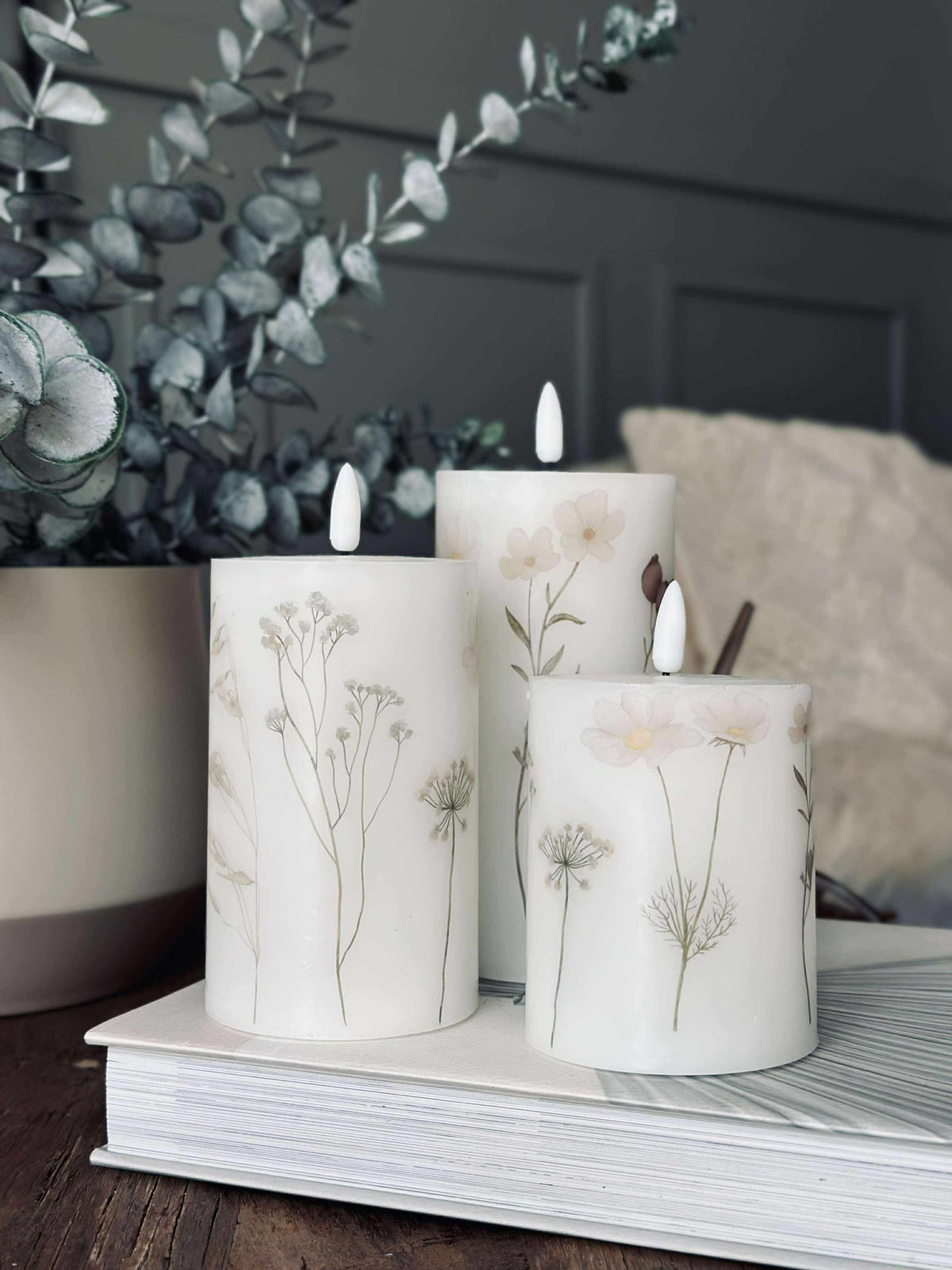 Bougies LED bloc FLOWER – Lot de 3 avec télécommande