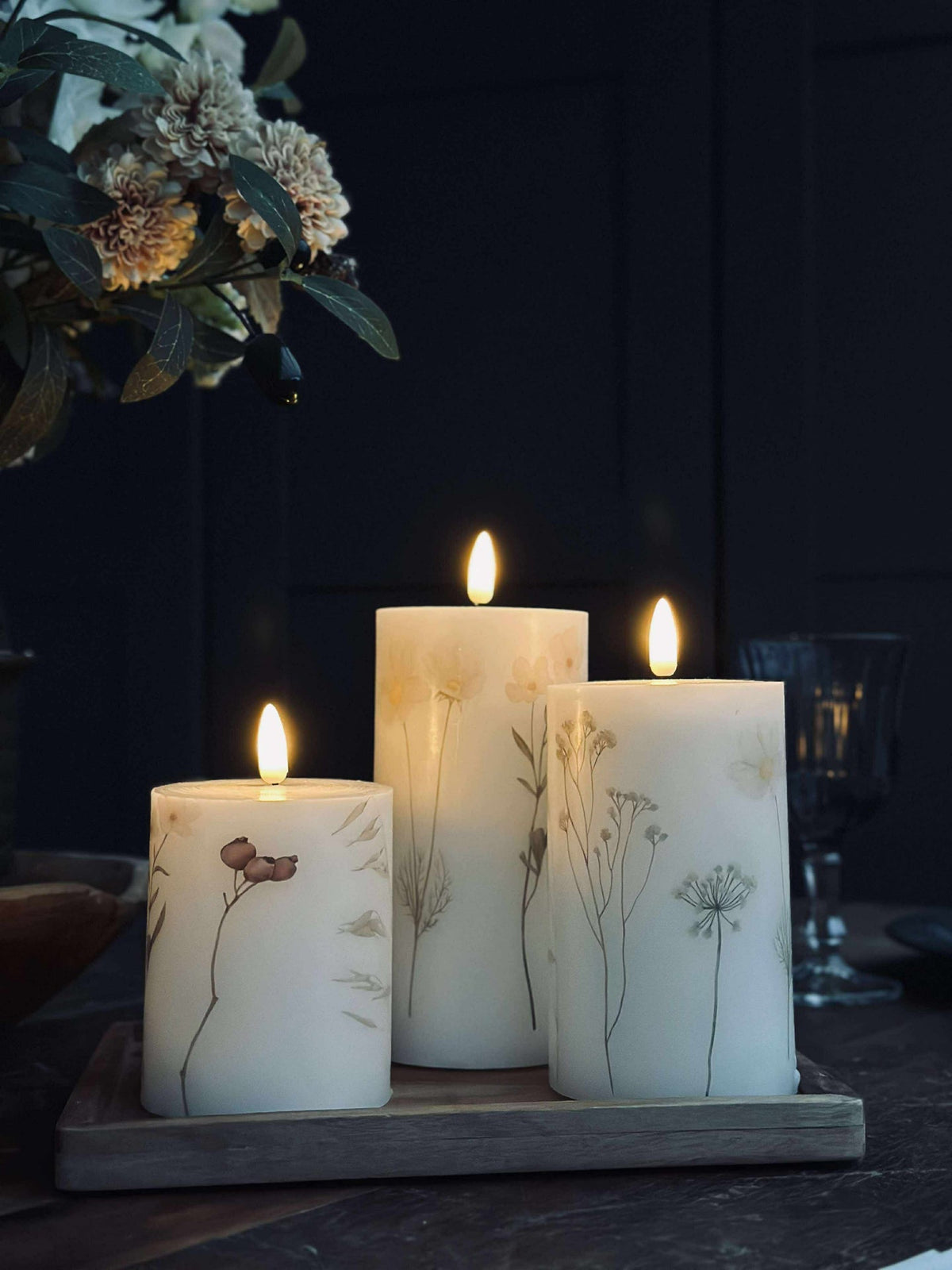 Bougies LED bloc FLOWER – Lot de 3 avec télécommande