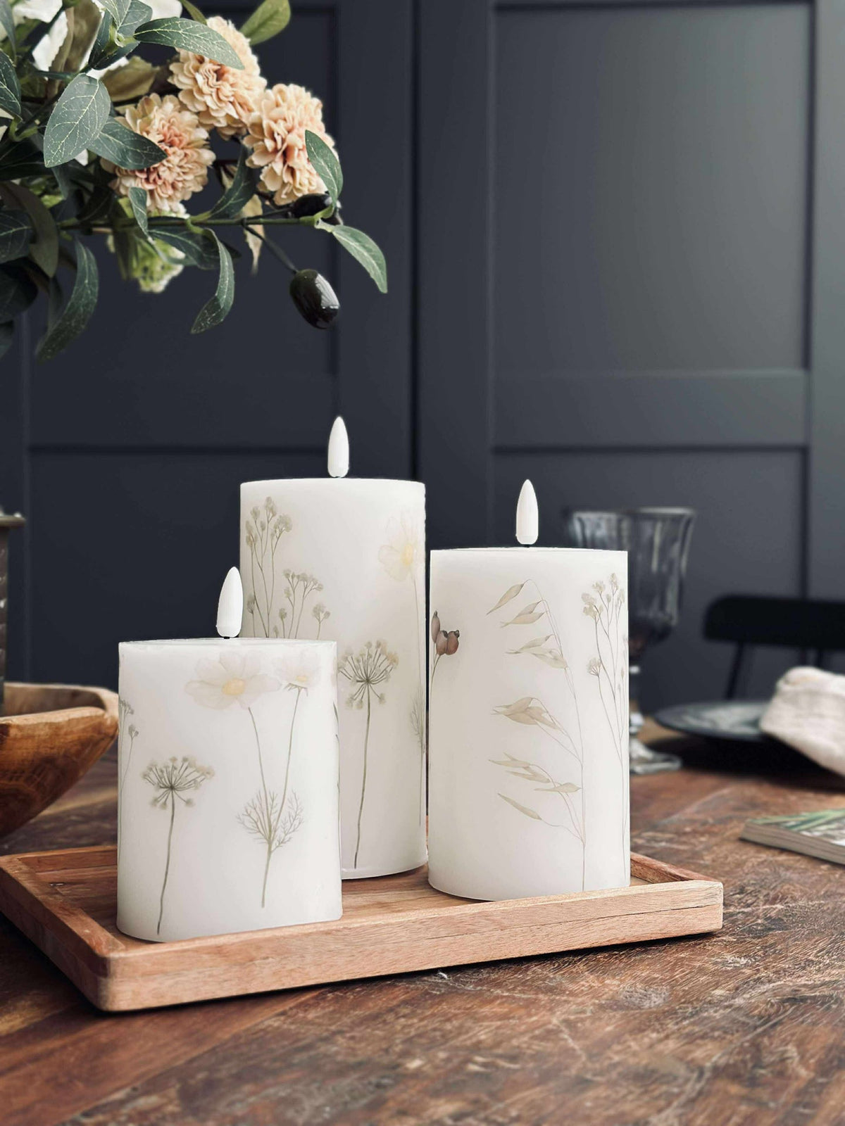 Bougies LED bloc FLOWER – Lot de 3 avec télécommande
