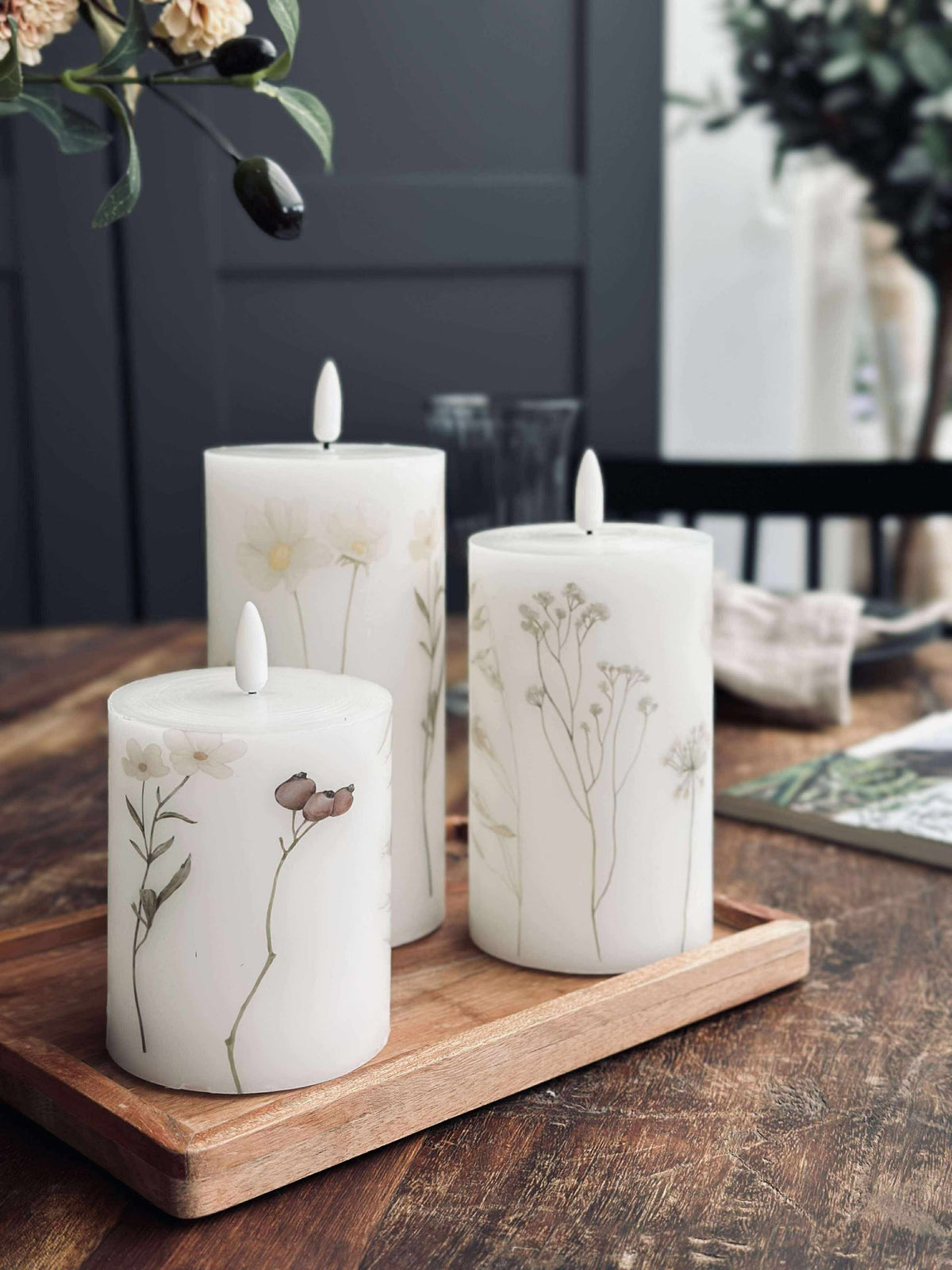 Bougies LED bloc FLOWER – Lot de 3 avec télécommande