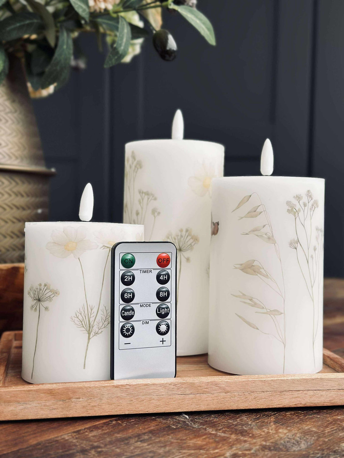 Bougies LED bloc FLOWER – Lot de 3 avec télécommande