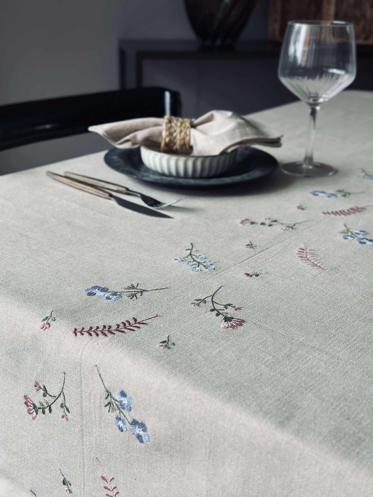 Nappe flower broderie - Effet lin