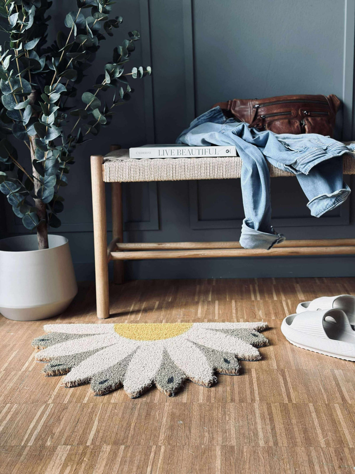 Tapis de porte Fleur beige