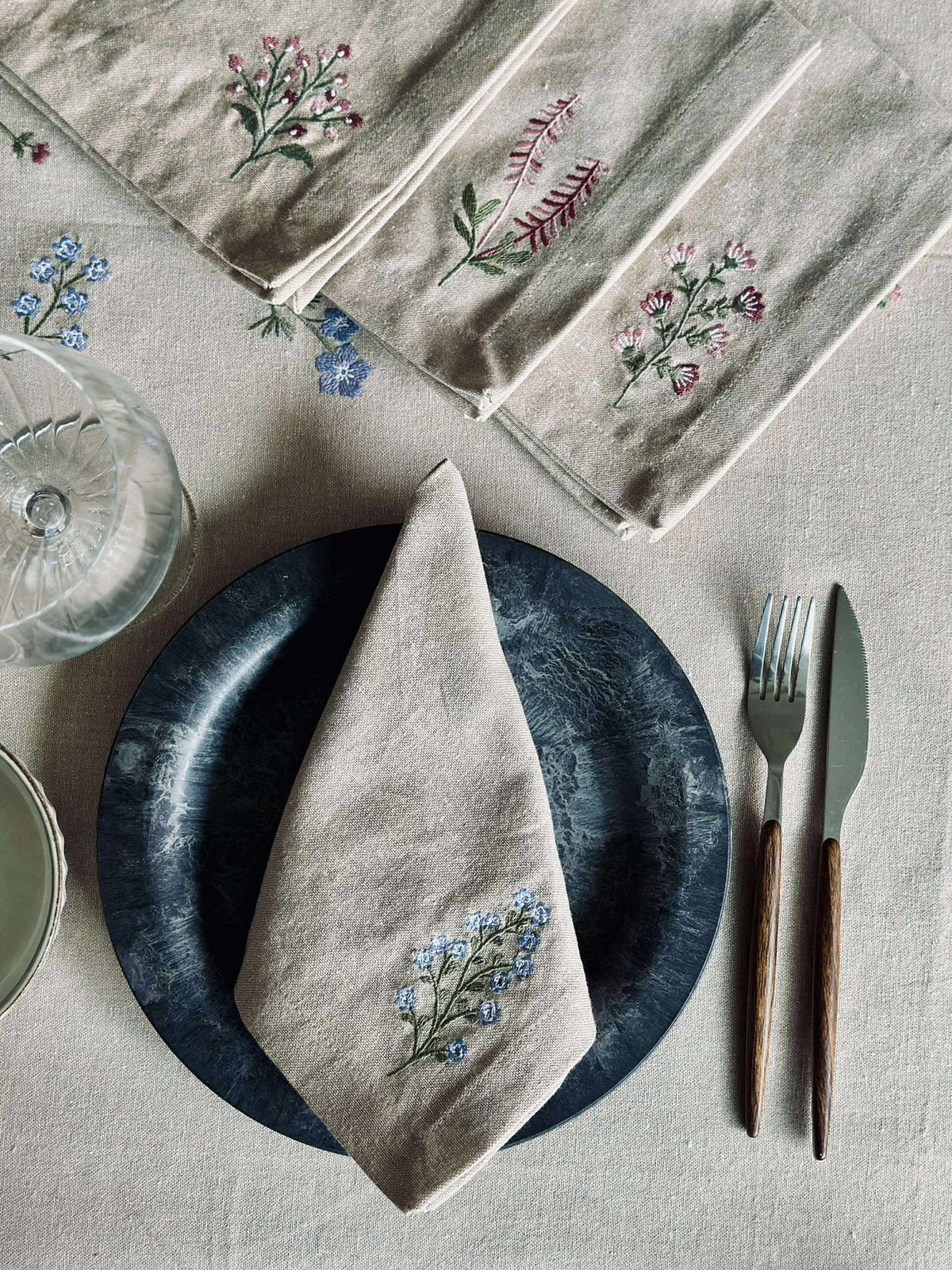 Nappe flower broderie - Effet lin