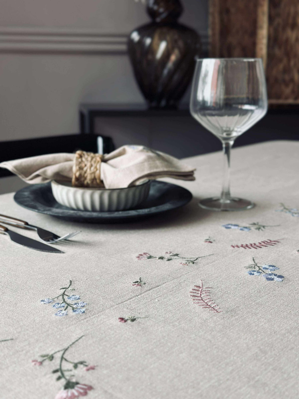 Nappe flower broderie - Effet lin