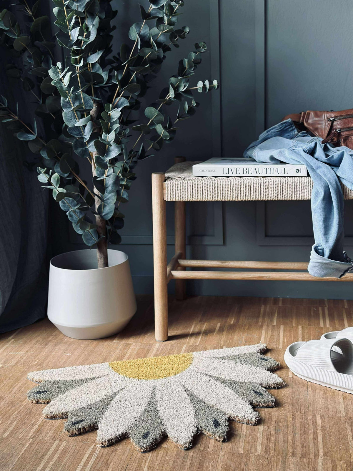 Tapis de porte Fleur beige