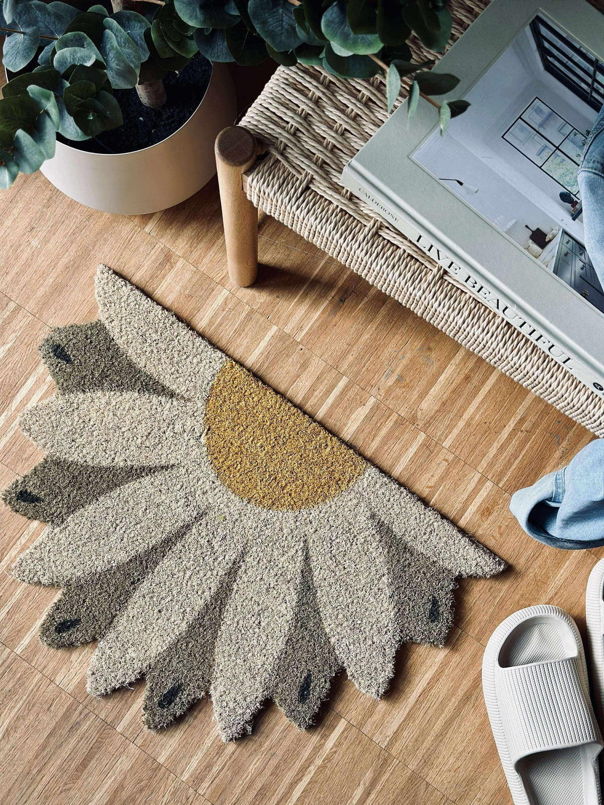 Tapis de porte Fleur beige