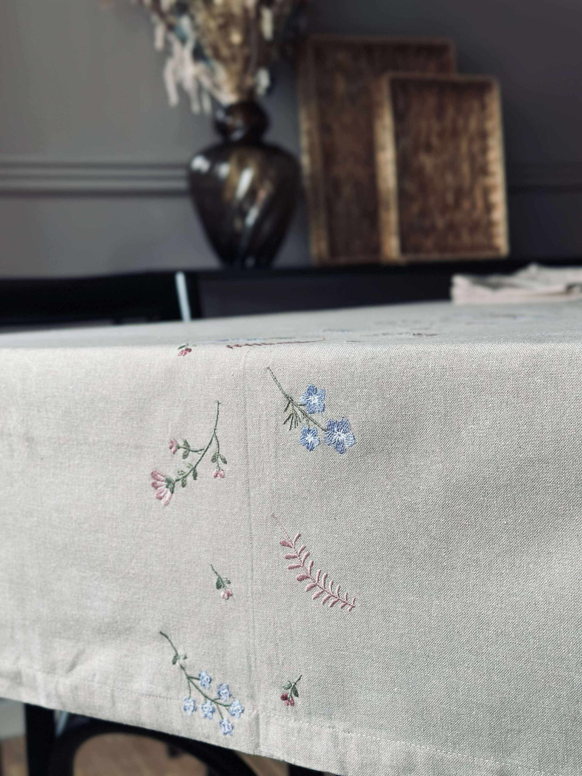 Nappe flower broderie - Effet lin