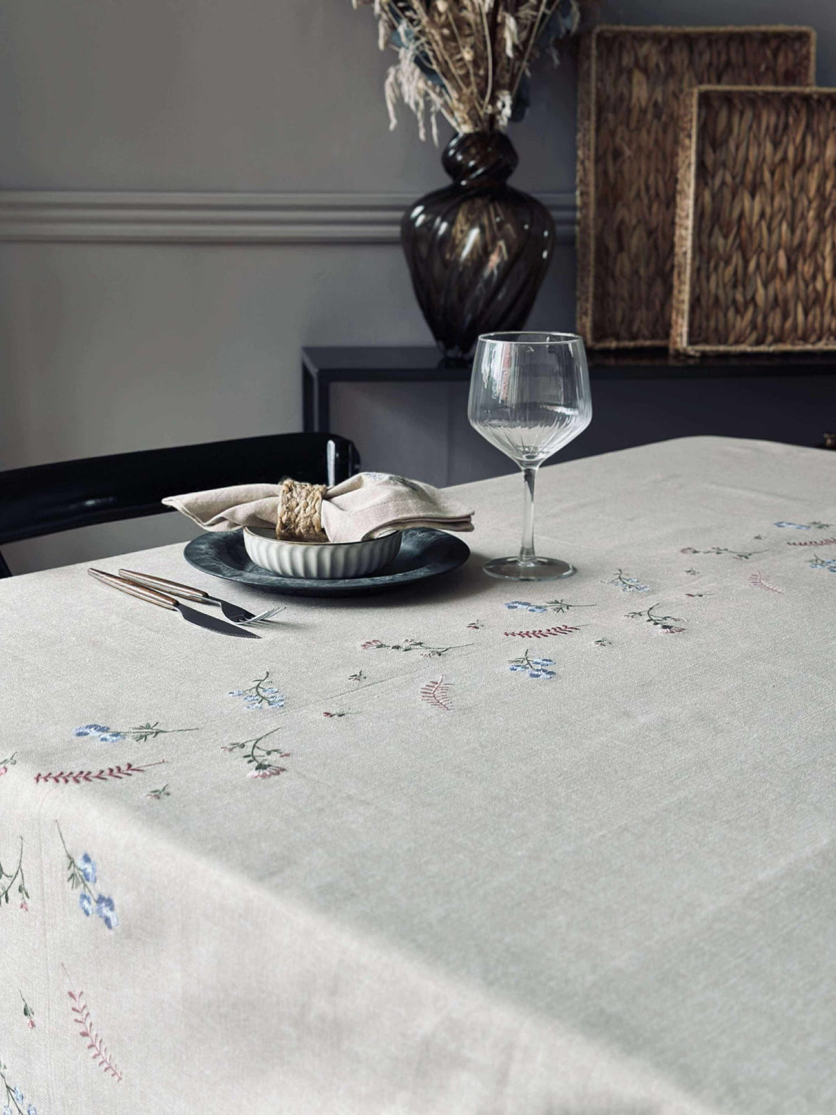 Nappe flower broderie - Effet lin