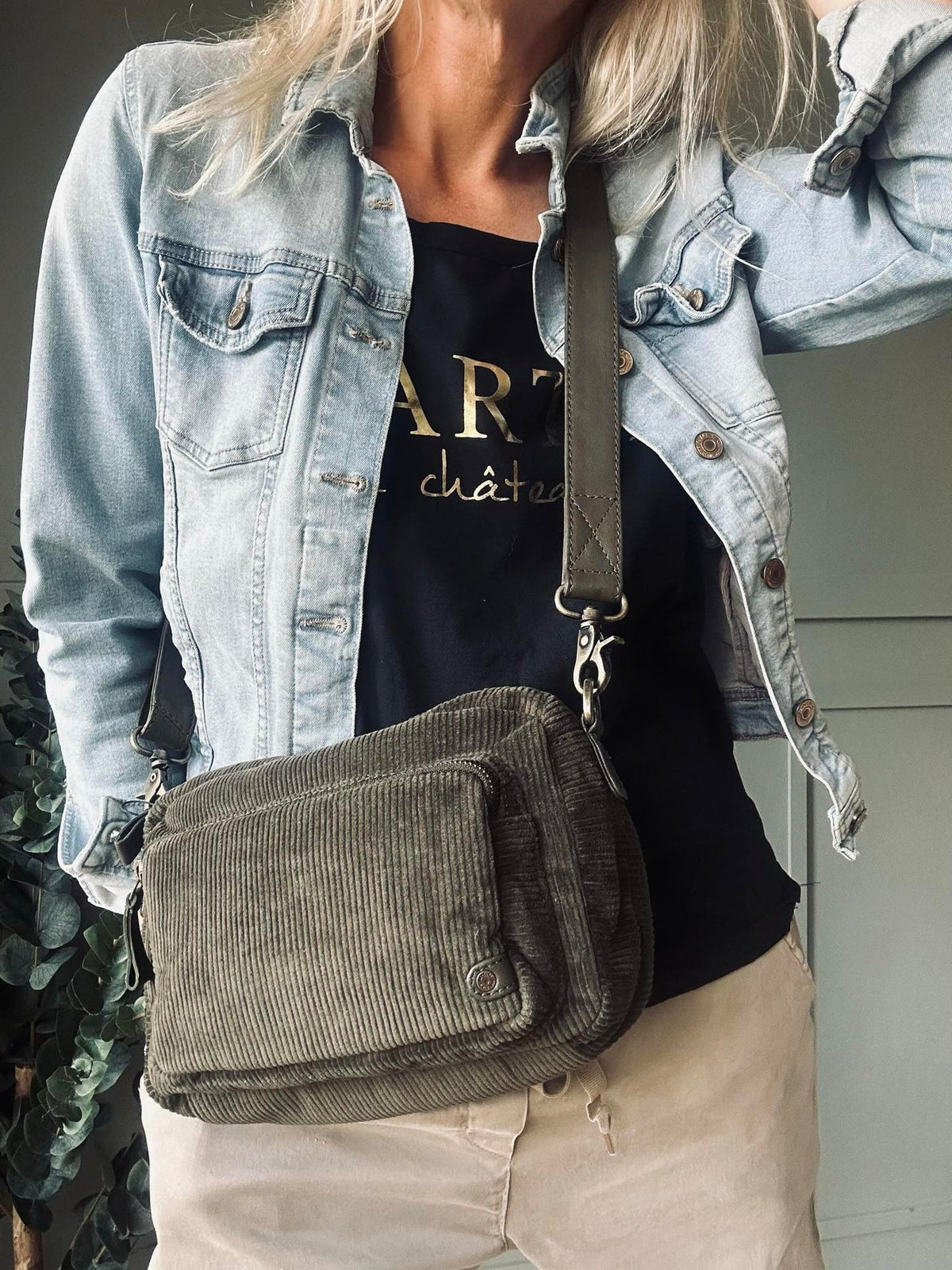 Crossbody Army en velours côtelé