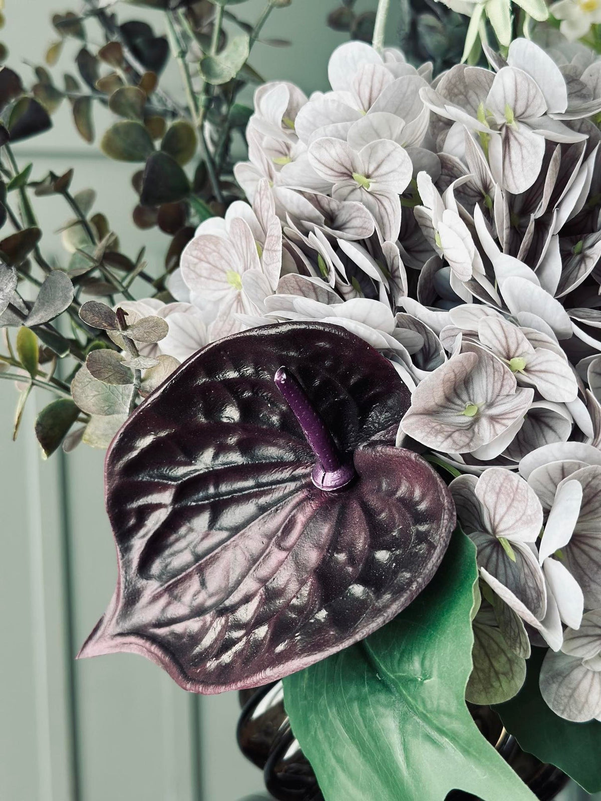 Bouquet avec hortensia et eucalyptus