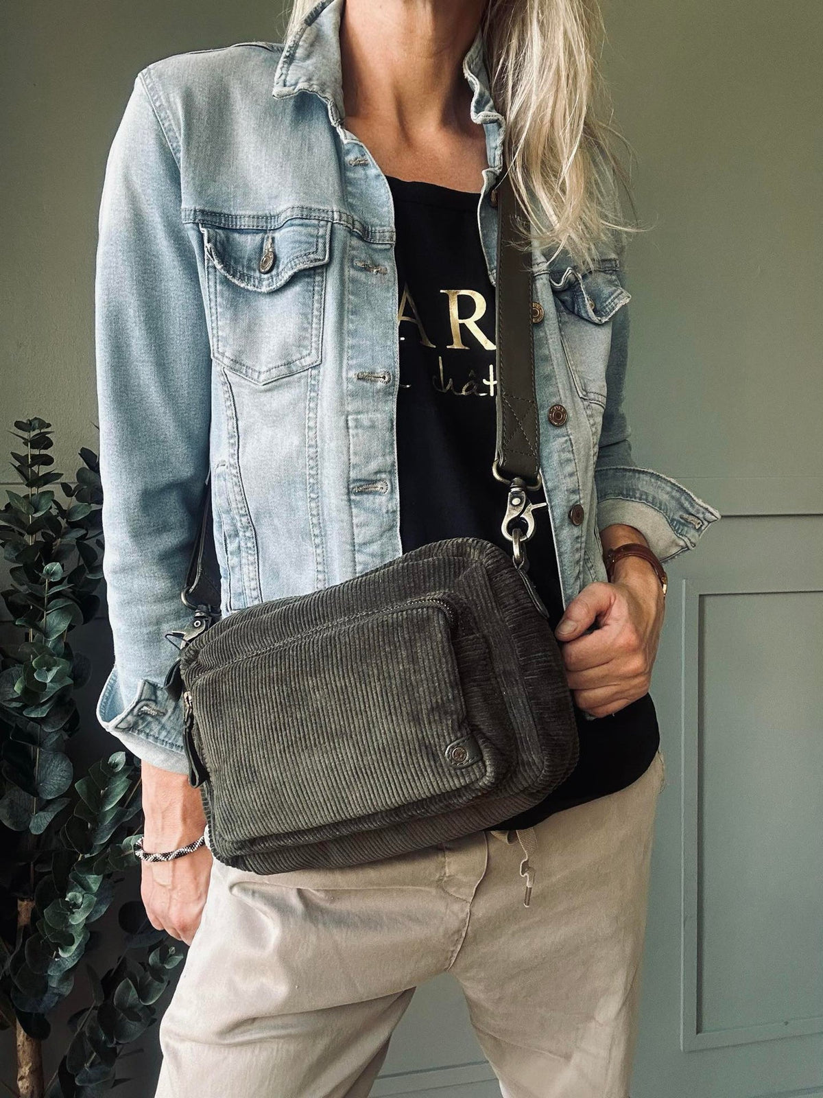 Crossbody Army en velours côtelé