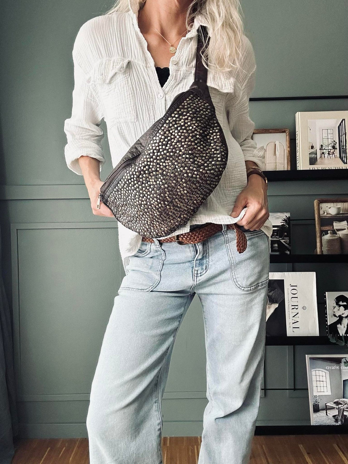 Bumbag Deluxe avec clous - Brown