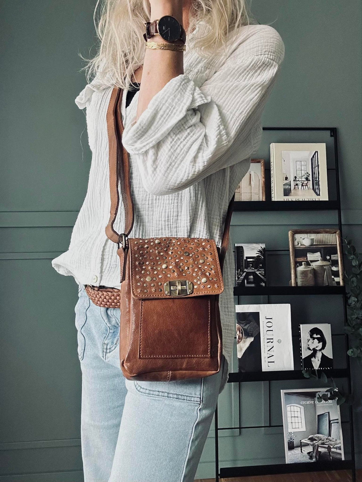 Sac pour téléphone à clous - Cognac