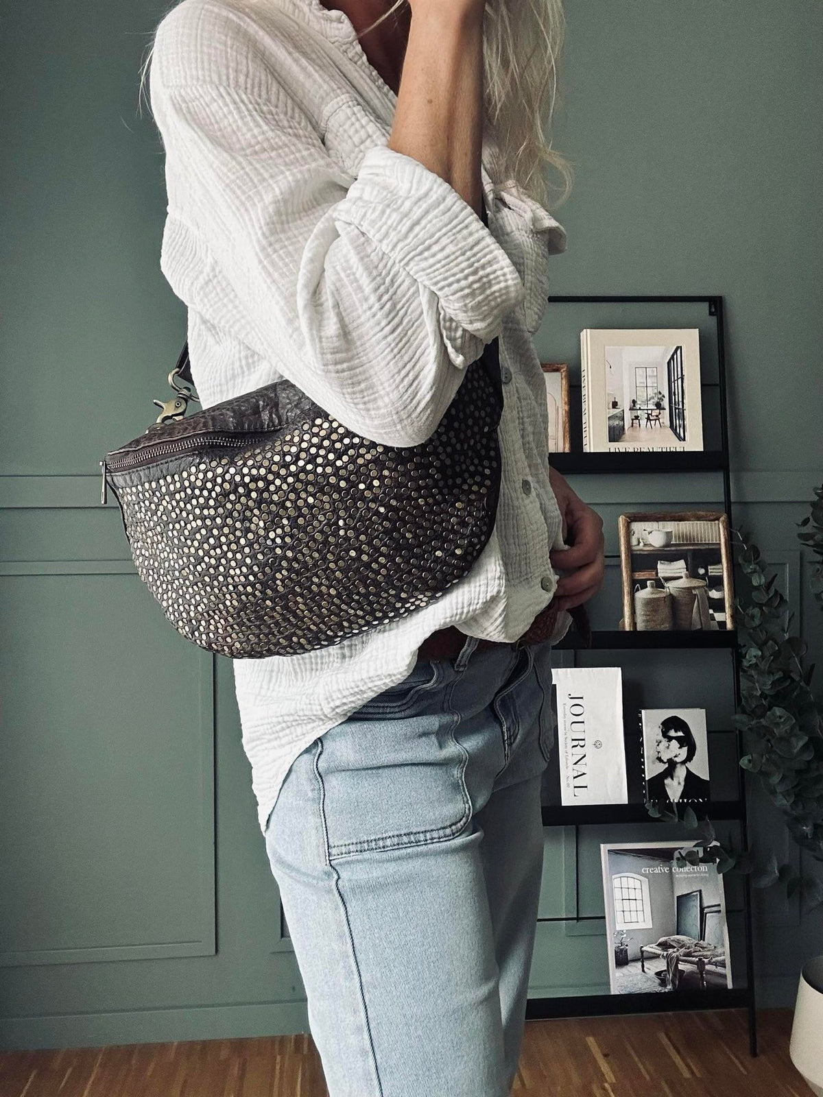 Bumbag Deluxe avec clous - Brown