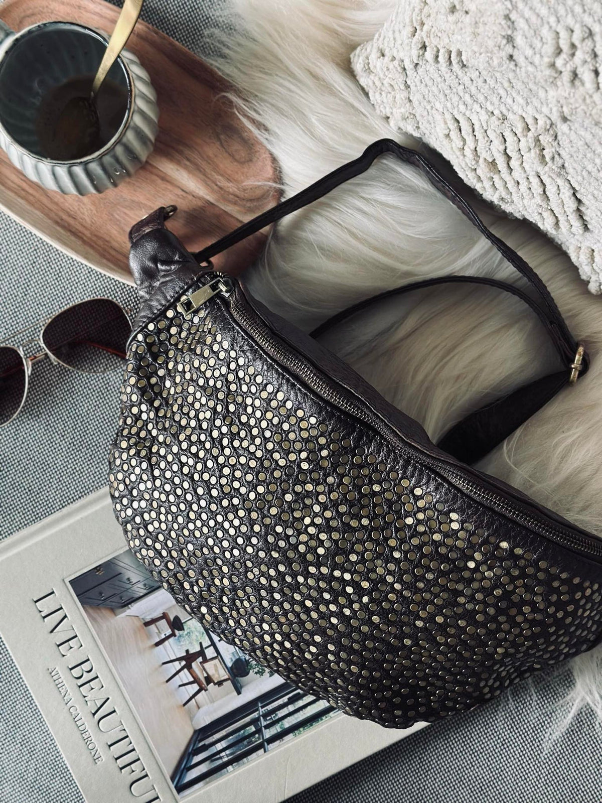 Bumbag Deluxe avec clous - Brown