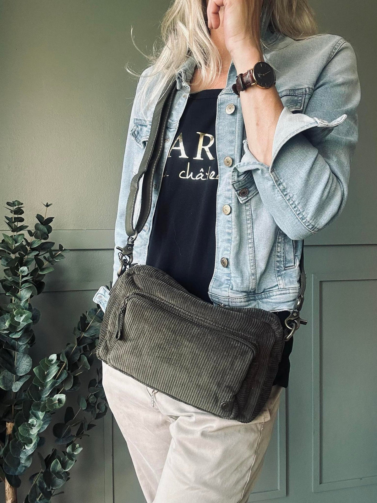 Crossbody Army en velours côtelé