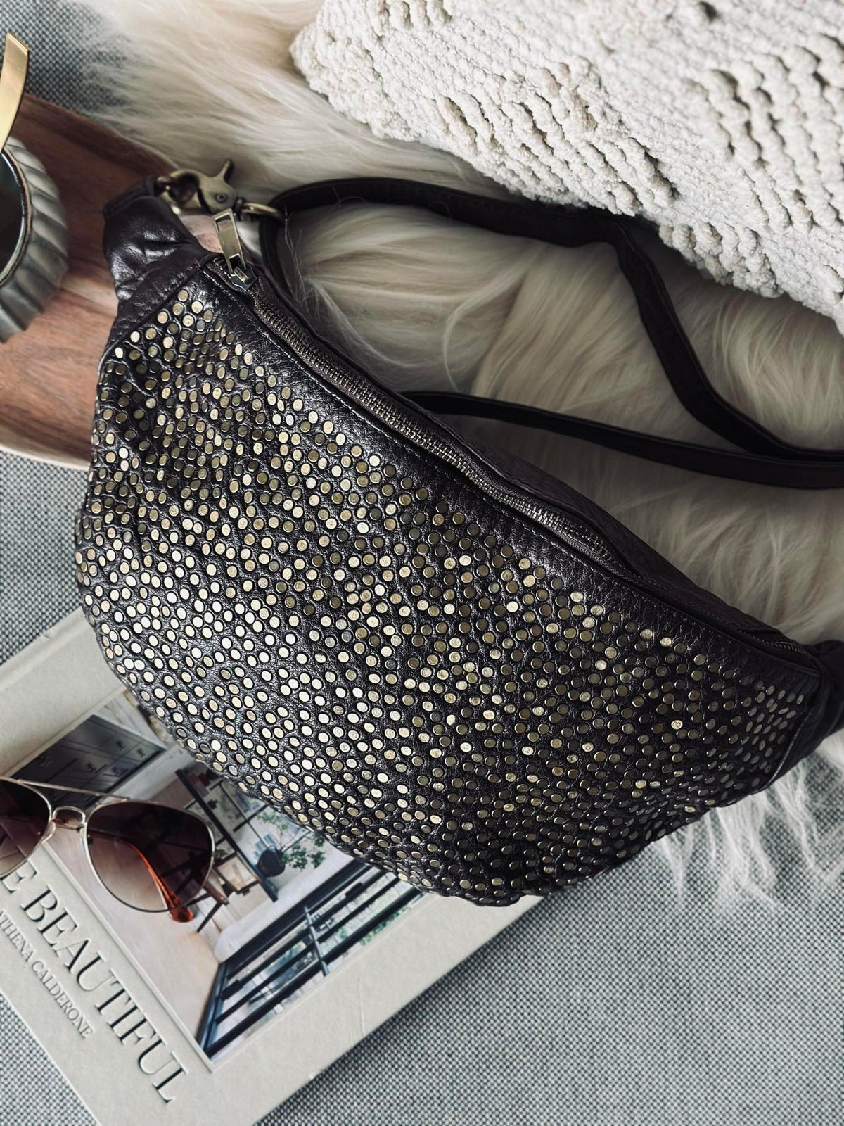 Bumbag Deluxe avec clous - Brown