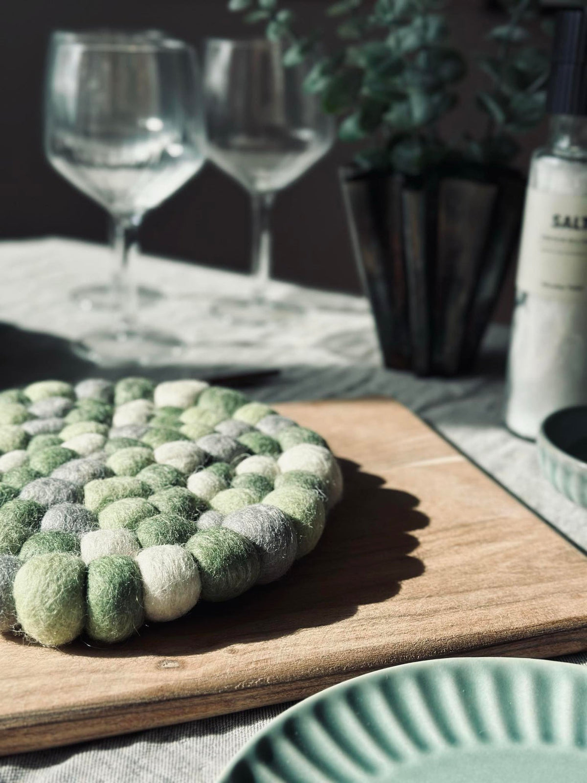 Dessous de plat DOTS - Mélange de laine verte