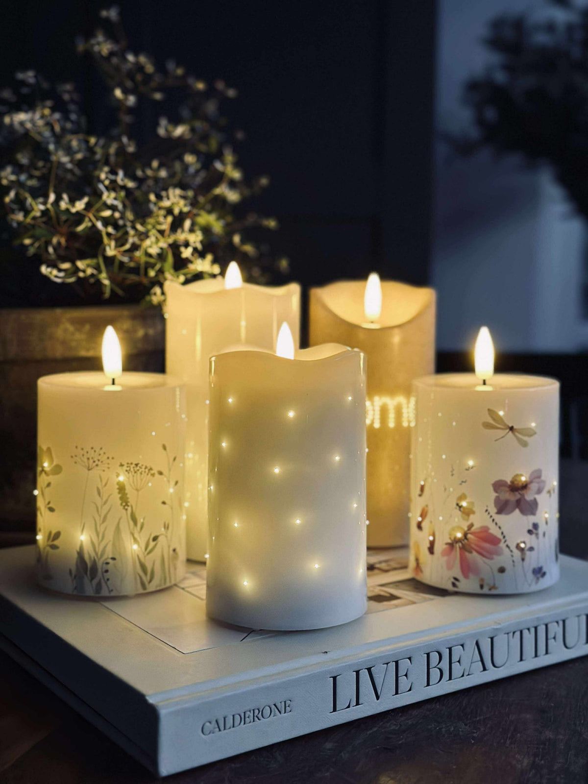 Bougie bloc LED White TWINKLE - 12,5 cm