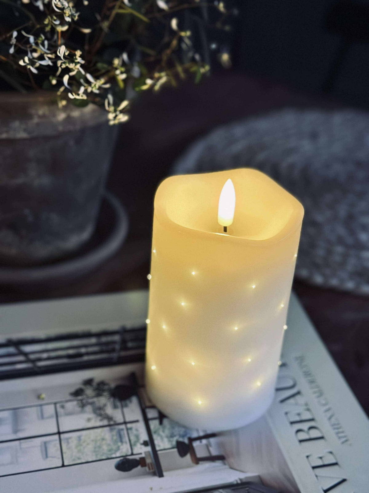 Bougie bloc LED White TWINKLE - 12,5 cm