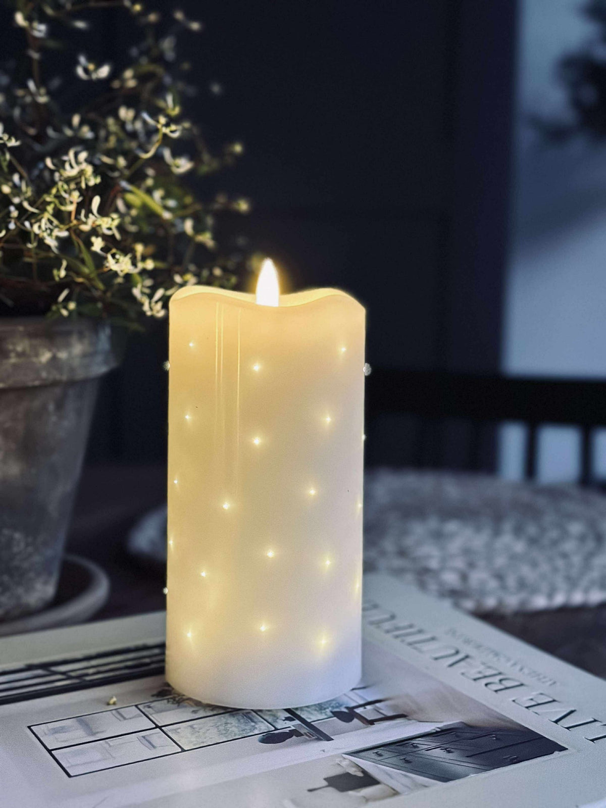 Bougie bloc LED White TWINKLE 15 cm