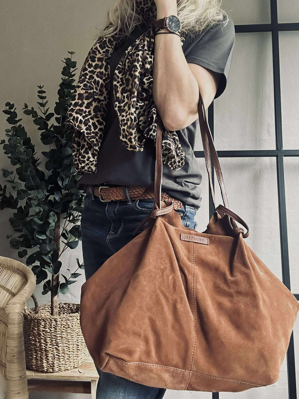 Beau shopper en daim - Cognac