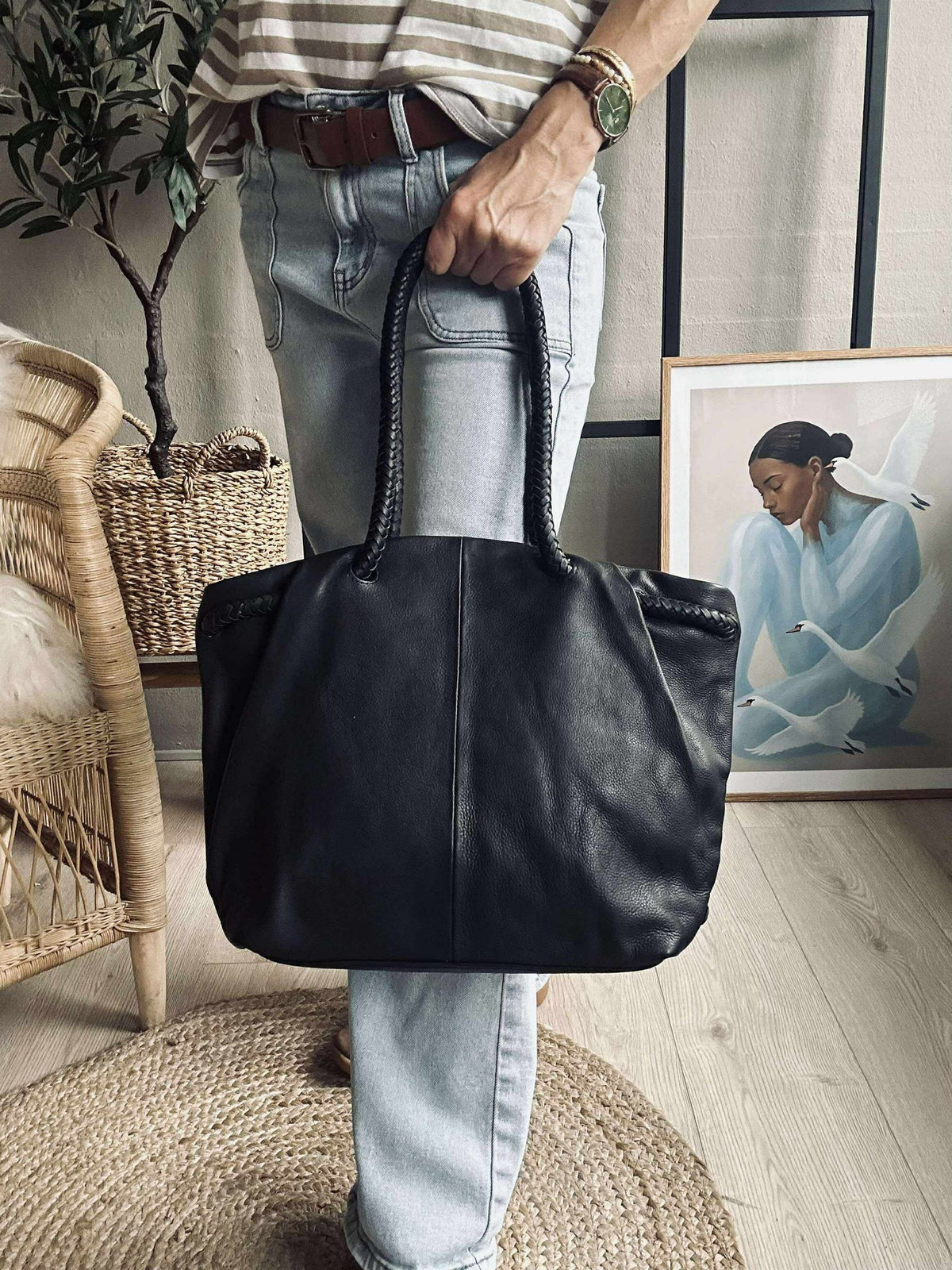 Sac à épaule avec belle bandoulière tressée - Black