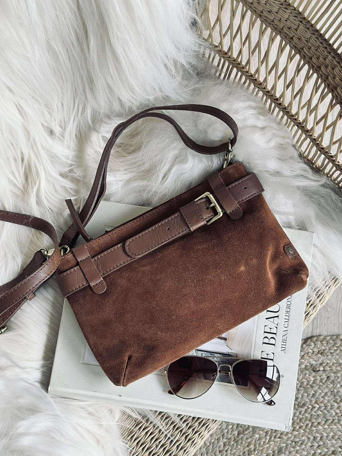 Pochette en daim - Cognac