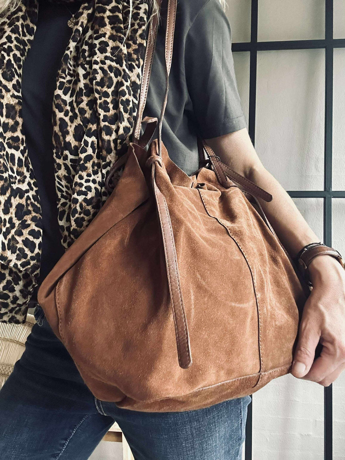 Beau shopper en daim - Cognac