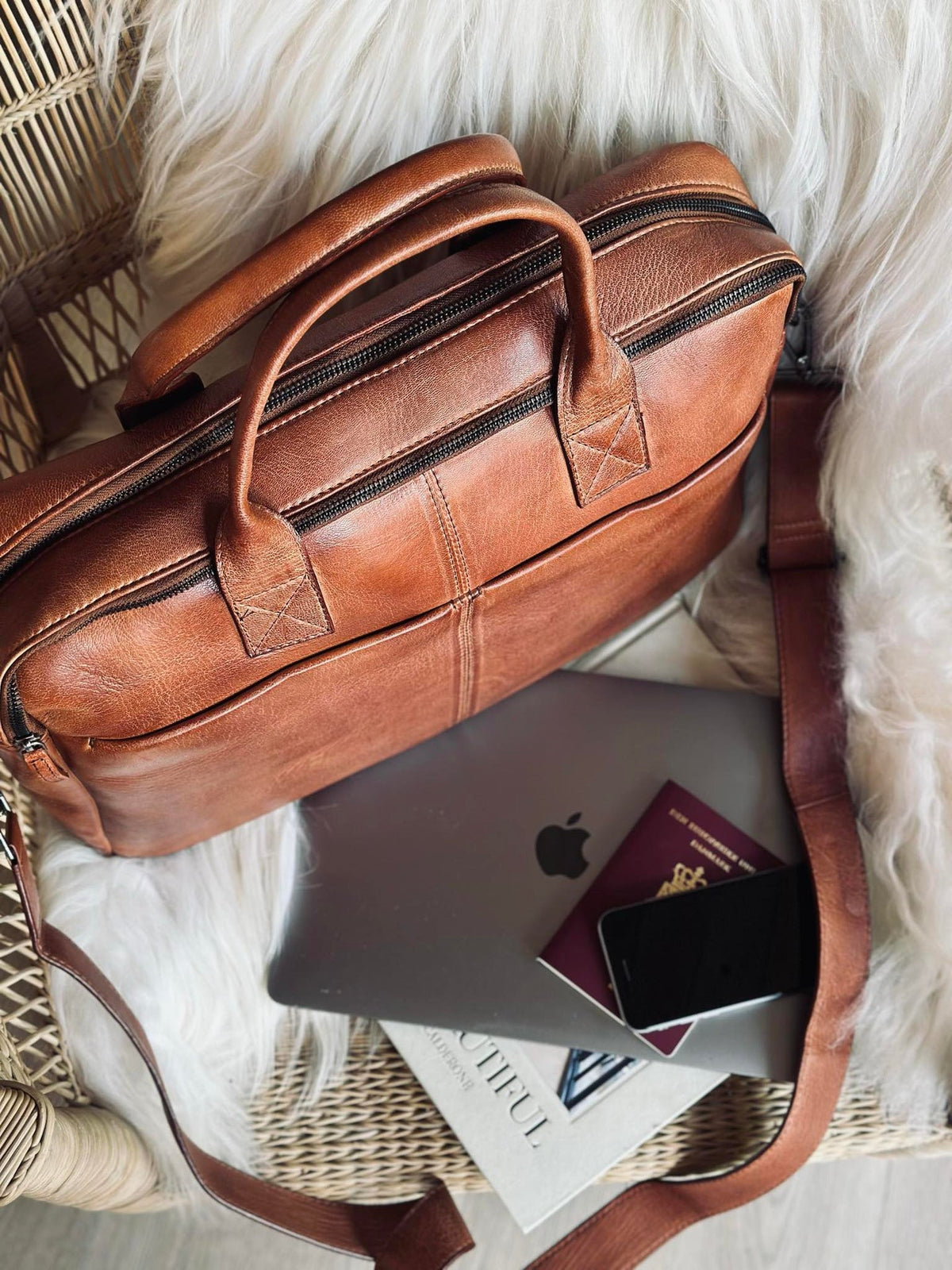 Sac ordinateur cognac