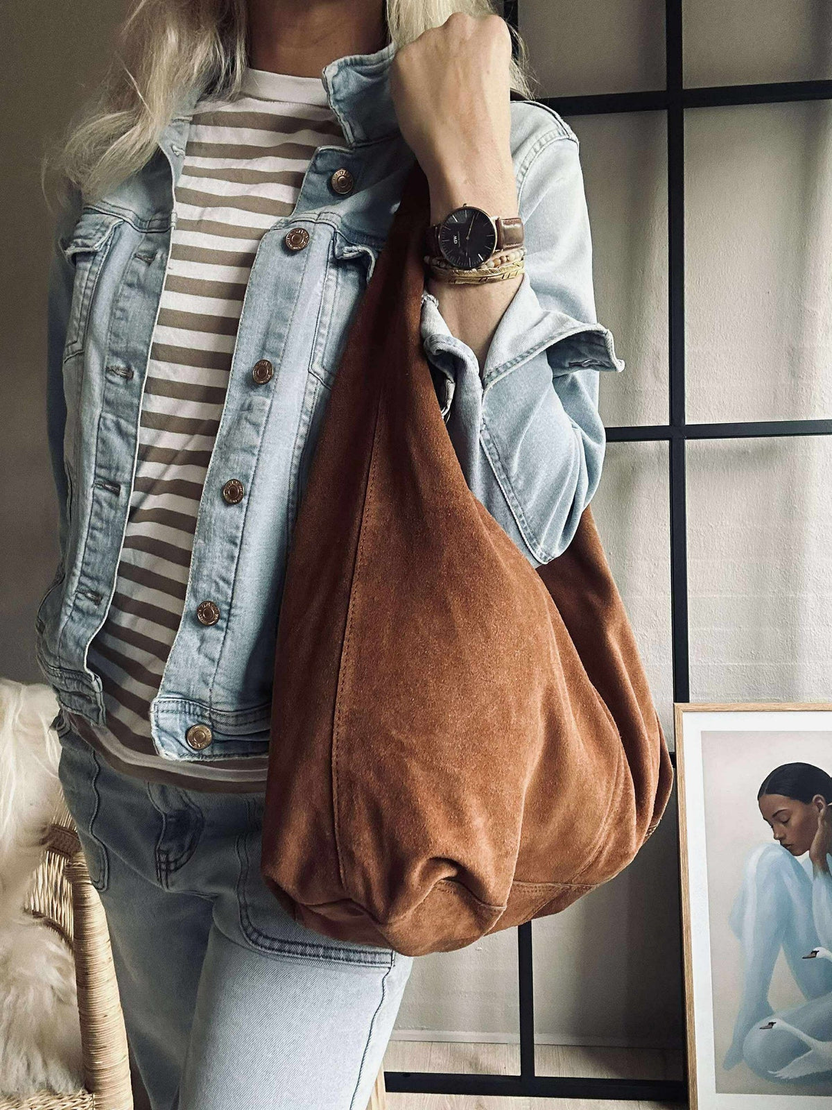 Shopper en daim souple - Cognac