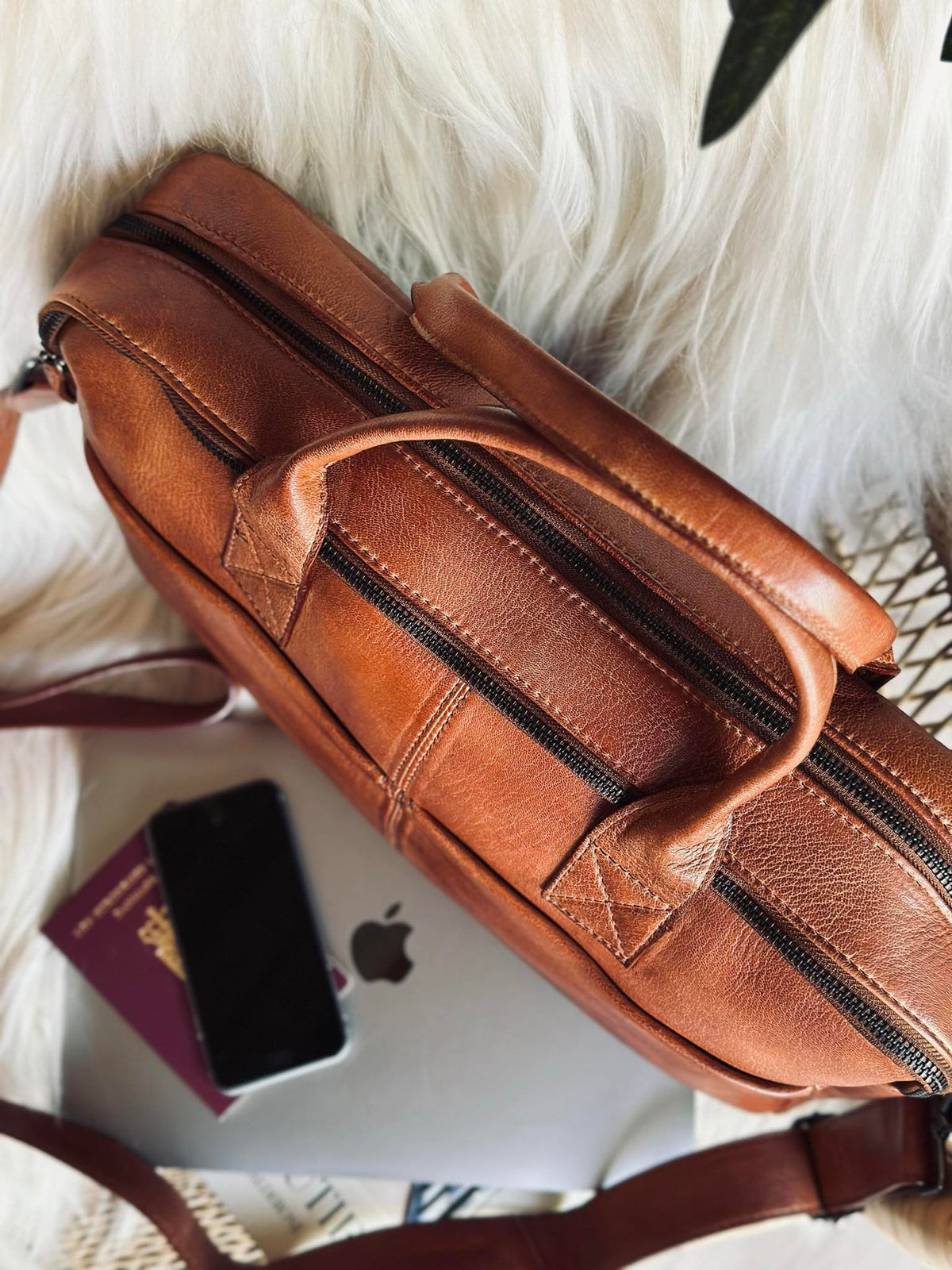 Sac ordinateur cognac
