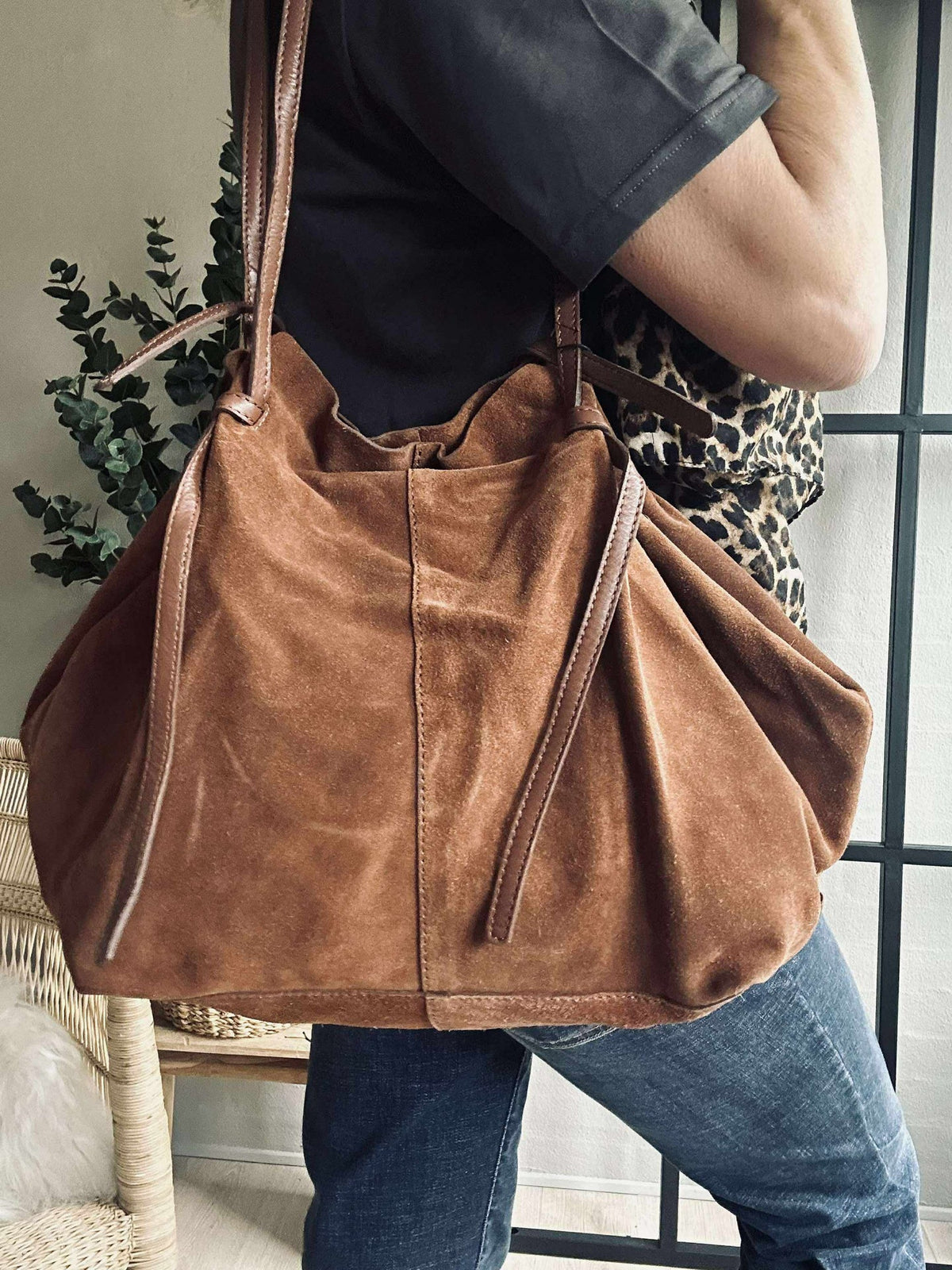 Beau shopper en daim - Cognac