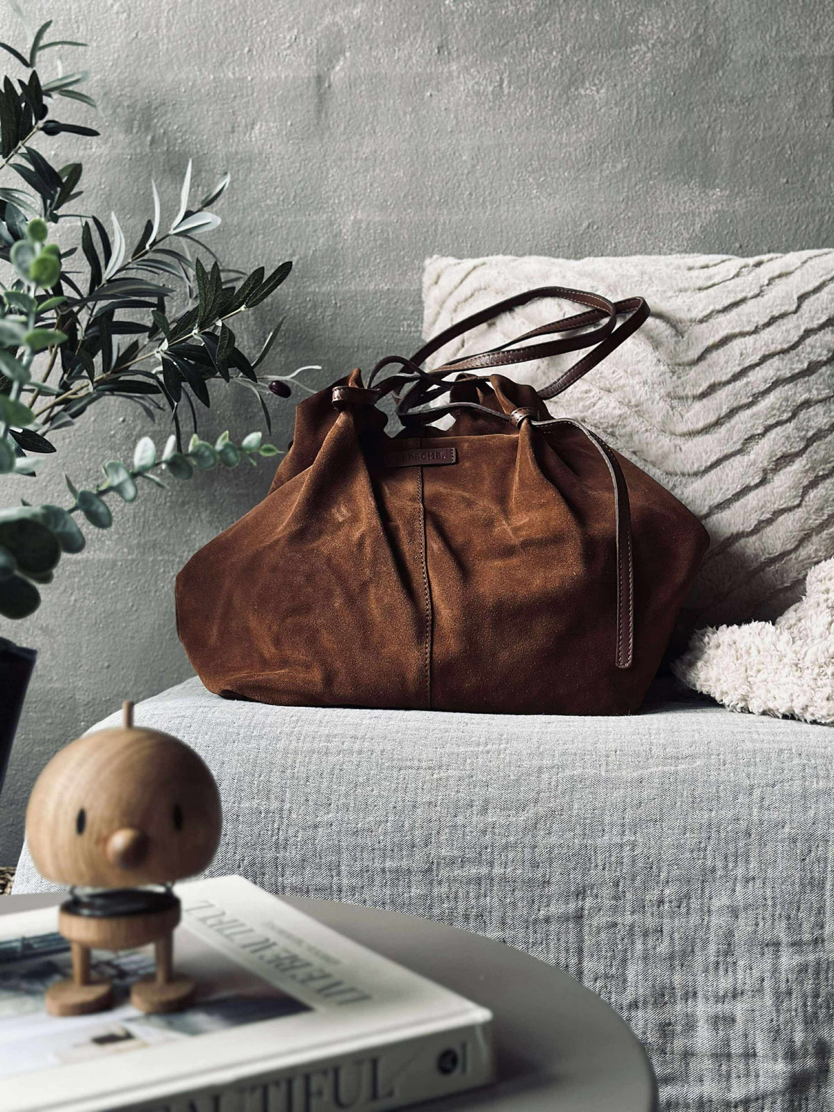 Beau shopper en daim - Cognac