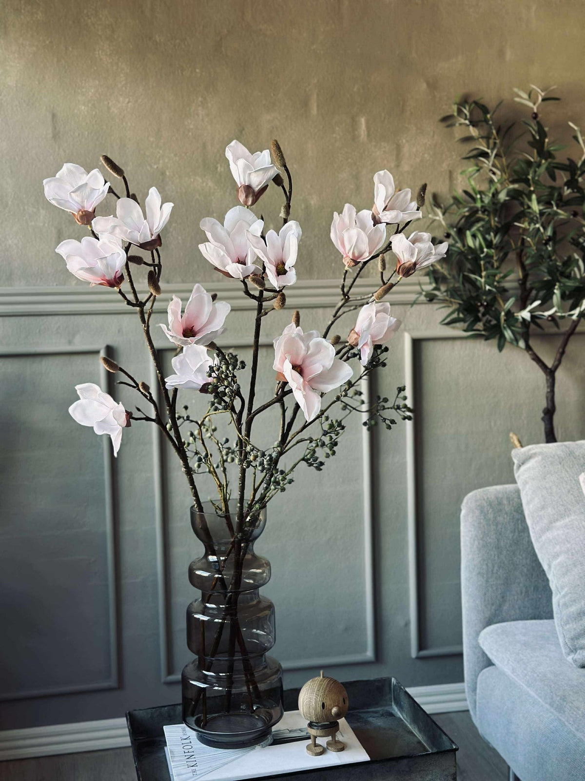 Branche de magnolia rose - 92 cm