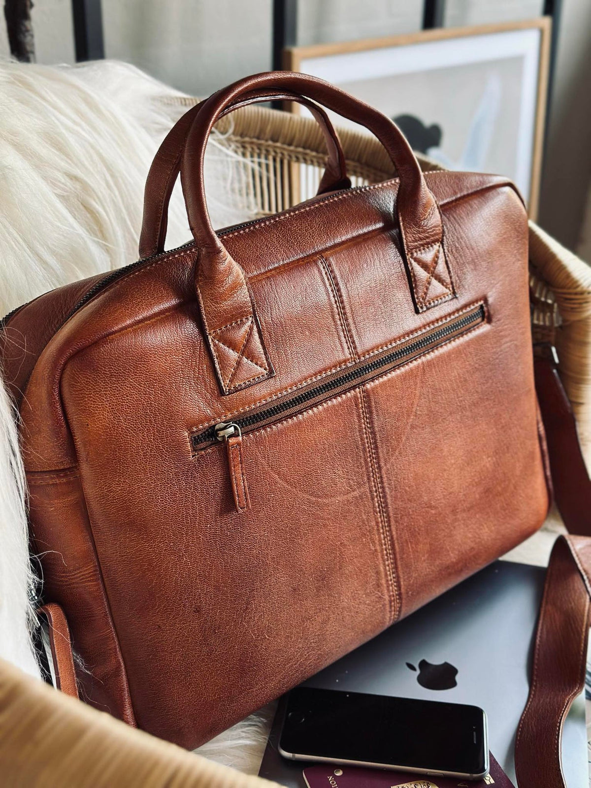 Sac ordinateur cognac