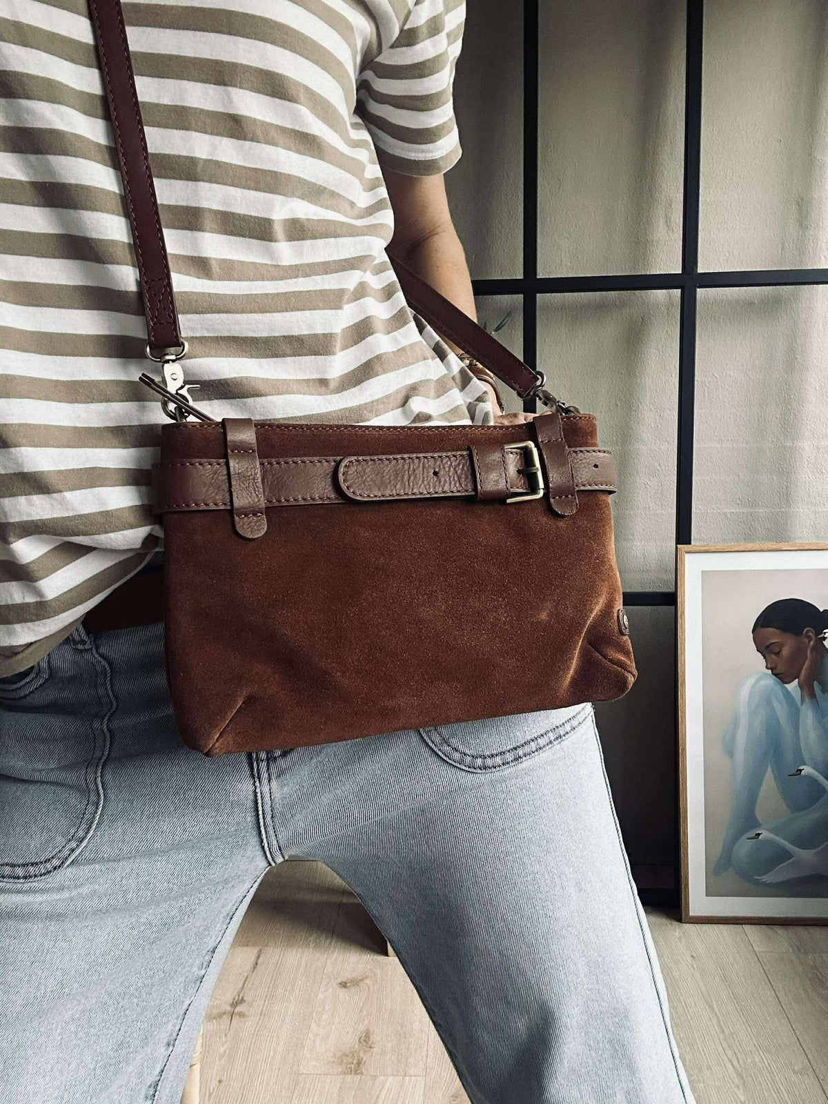 Pochette en daim - Cognac