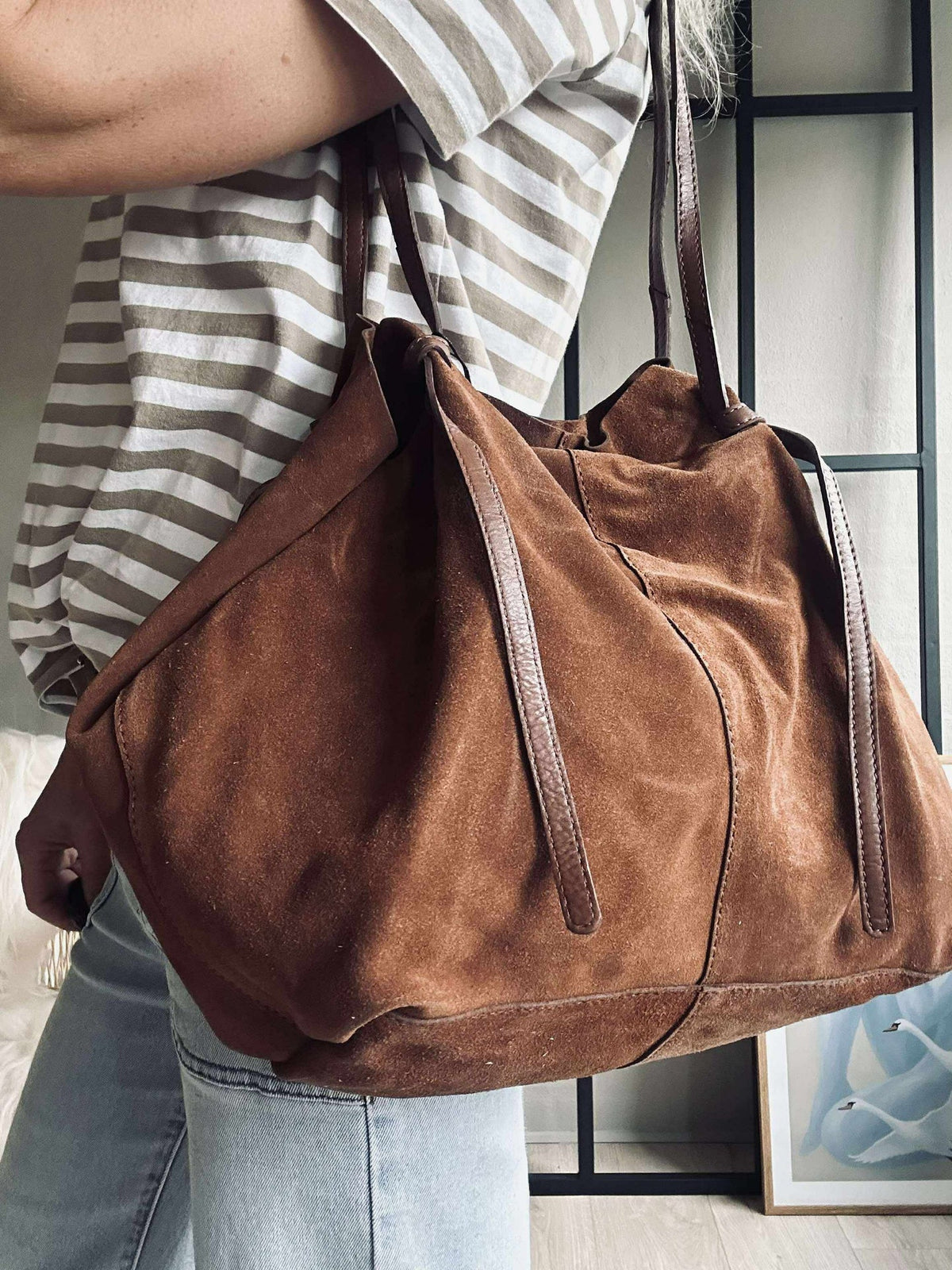 Beau shopper en daim - Cognac