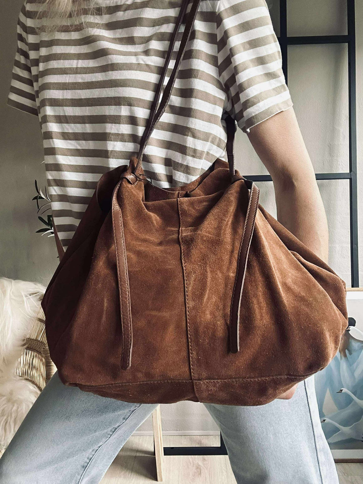 Beau shopper en daim - Cognac