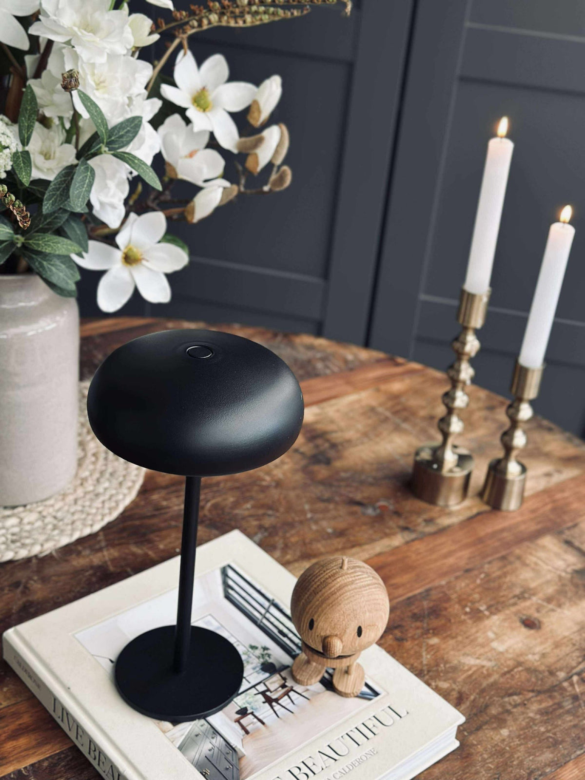 Lampe de table tactile LED Isolde. Noir/Beige